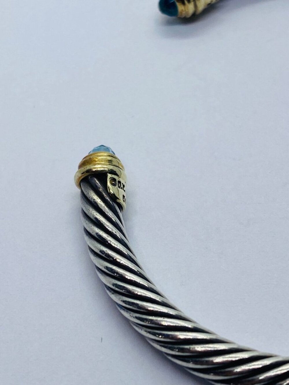 David Yurman Sterling Silver 925 Gold 5mm Cable Cuff Bracelet Blue Stone - Picture 15 of 16
